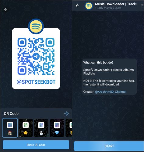 tap Start SpotSeekBot | Telegram Spotify Downloader Bots