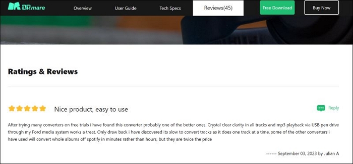 DRmare review on site | DRmare Spotify Music Converter Review