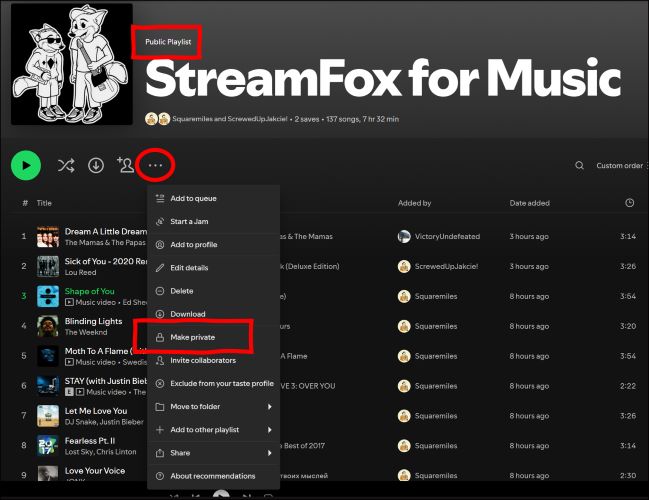 tap Make Private | Spotify Collaborative Playlists